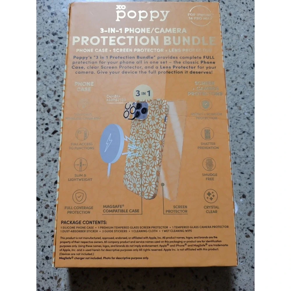 XO Poppy iPhone 14 Pro Max 3 In 1 Magsafe Daisy Case, Screen & Lens Protector